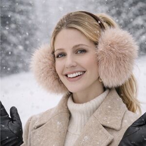 Genuine Fox Fur Earmuffs – Natural Color | Foldable | Velvet Band